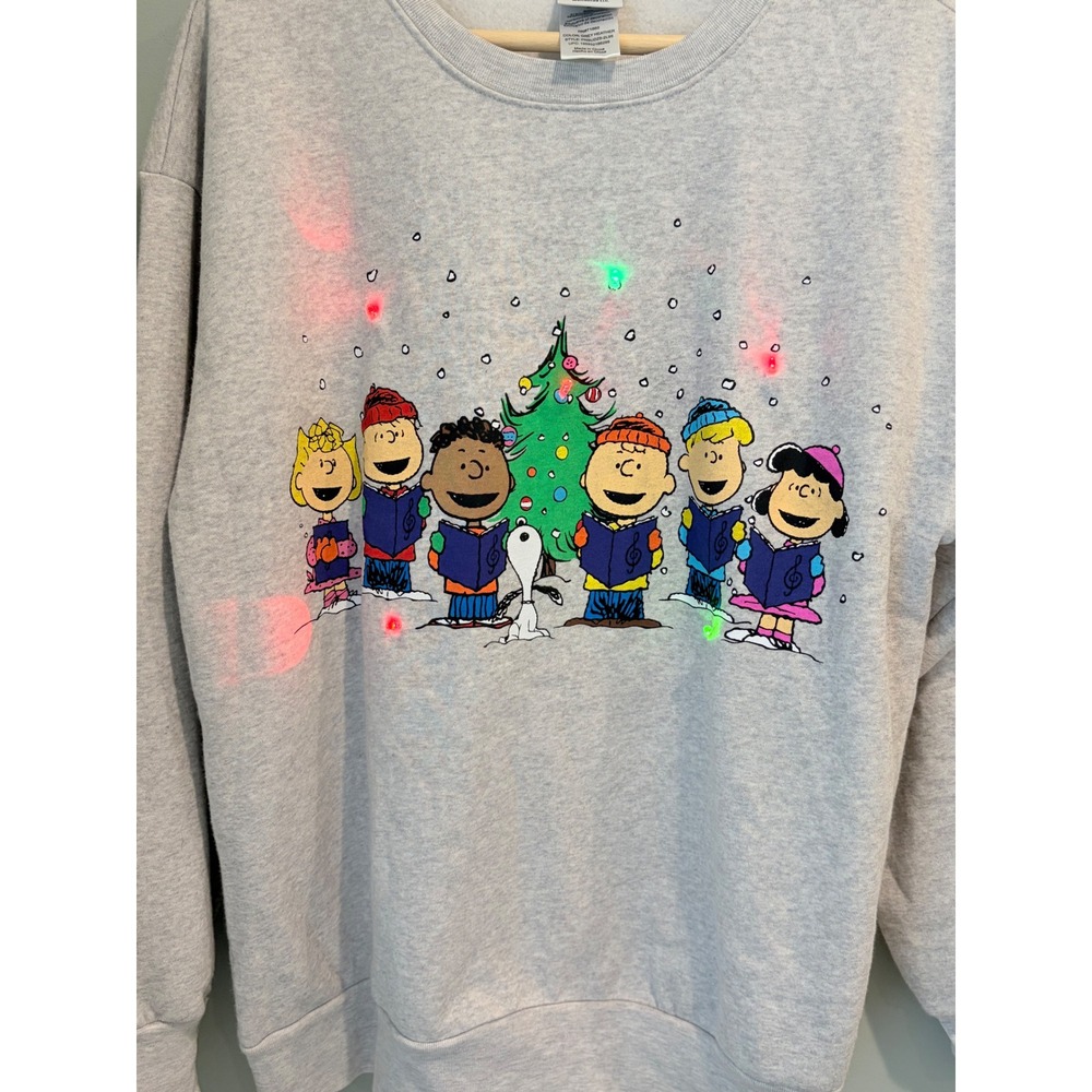 Peanuts Christmas Sweatshirt Grey Light Up Charlie Brown Snoopy Gang Large L